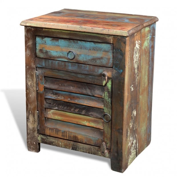 End Table With 1 Drawer 1 Door Reclaimed Wood Image 2