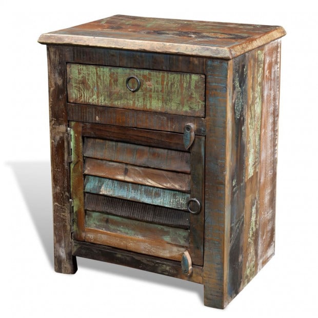 End Table With 1 Drawer 1 Door Reclaimed Wood Image 3