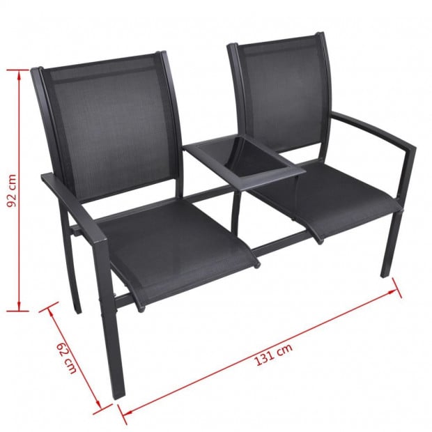 2 Seater Garden Bench 131 Cm Steel And Textilene Black Image 7