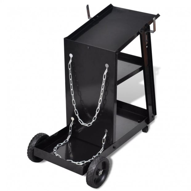 Welding Cart Black Trolley With 3 Shelves Workshop Organiser Image 4