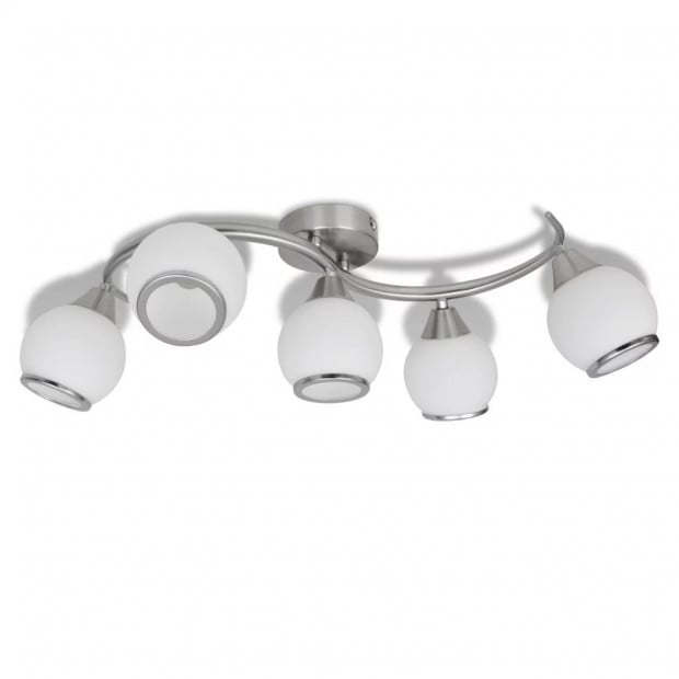 Ceiling Lamp With Glass Shades On Waving Rail For 5 E14 Bulb Image 2