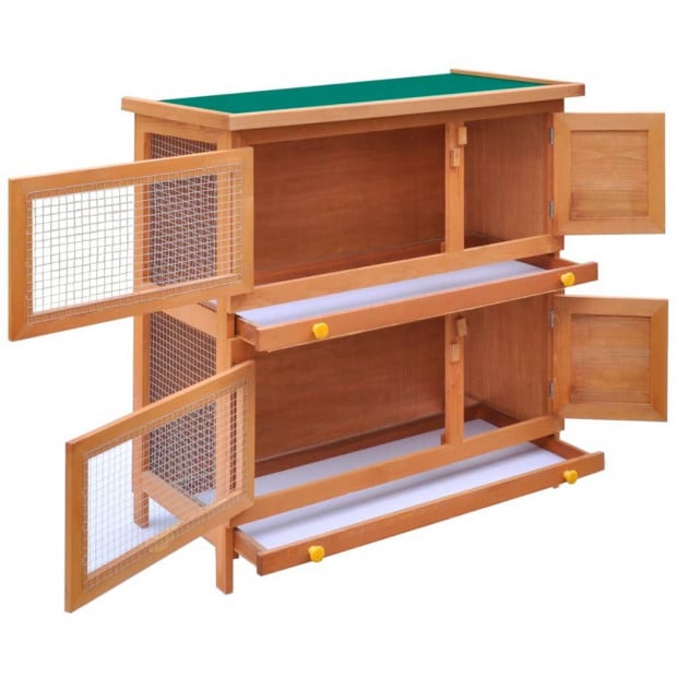 Outdoor Rabbit Hutch Small Animal House Pet Cage 4 Doors Wood Image 3