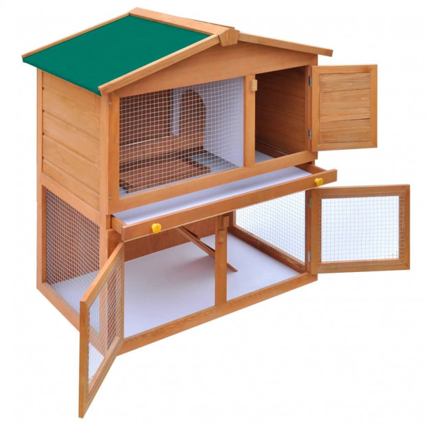 Outdoor Rabbit Hutch Small Animal House Pet Cage 3 Doors Wood Image 3