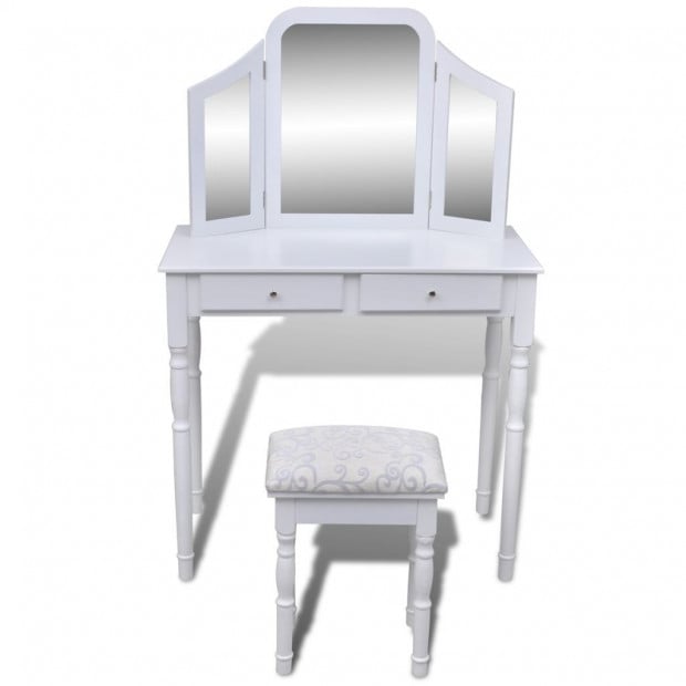 Dressing Table With 3-in-1 Mirror And Stool 2 Drawers White Image 3