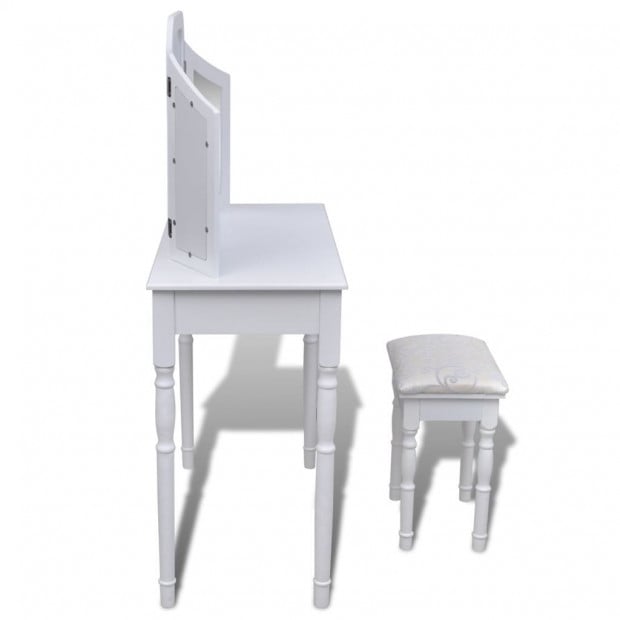 Dressing Table With 3-in-1 Mirror And Stool 2 Drawers White Image 5