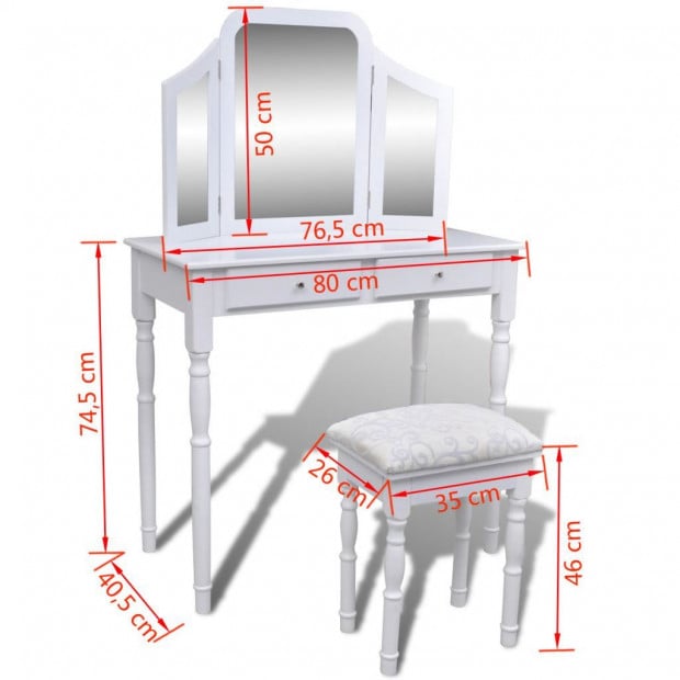 Dressing Table With 3-in-1 Mirror And Stool 2 Drawers White Image 9