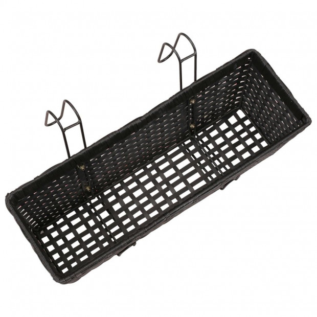 Balcony Trapezoid Rattan Planter 2 Pcs Black with 2 Zinc Pots Image 6