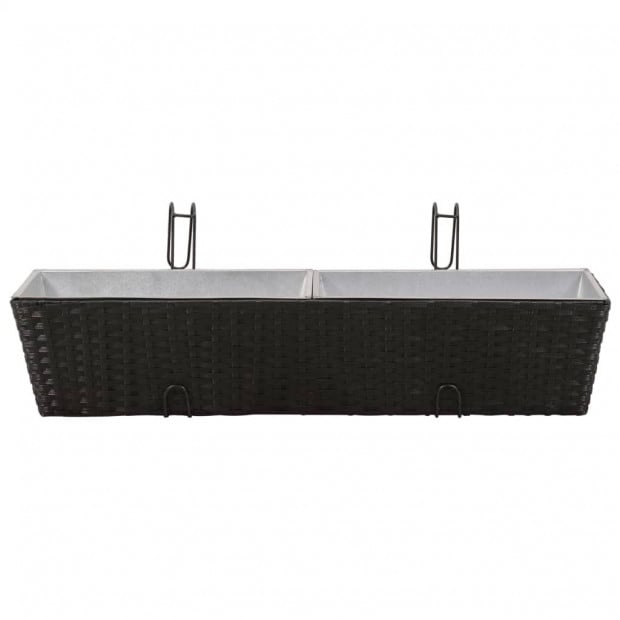 Balcony Trapezoid Rattan Planter 2 Pcs Black with 4 Zinc Pots Image 3