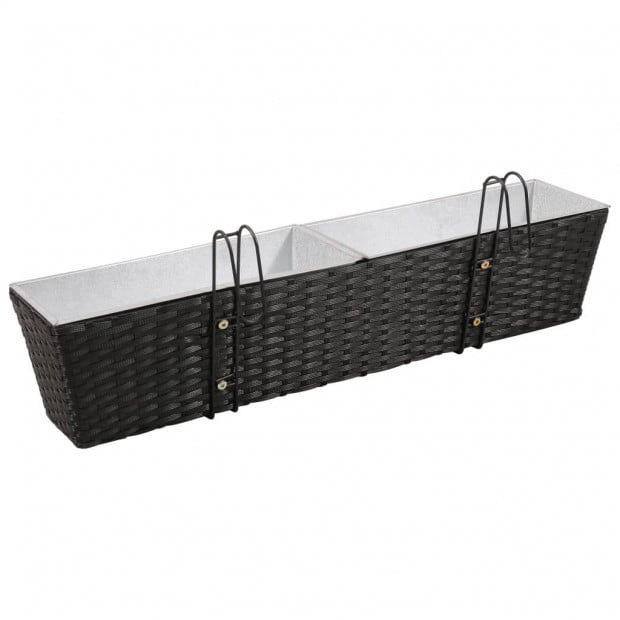 Balcony Trapezoid Rattan Planter 2 Pcs Black with 4 Zinc Pots Image 4