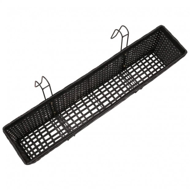 Balcony Trapezoid Rattan Planter 2 Pcs Black with 4 Zinc Pots Image 6