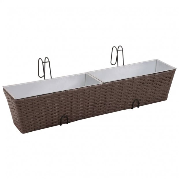 Balcony Trapezoid Rattan Planter Set 80 Cm 2 Pcs Brown Image 2