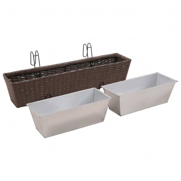 Balcony Trapezoid Rattan Planter Set 80 Cm 2 Pcs Brown Image 5