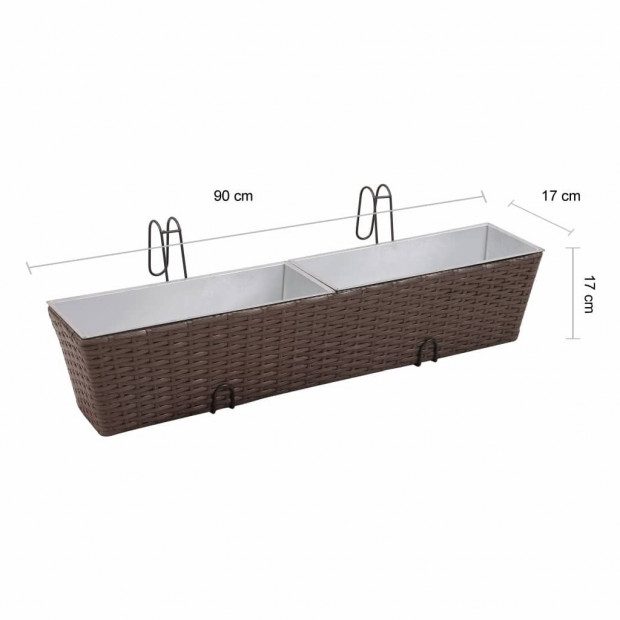 Balcony Trapezoid Rattan Planter Set 80 Cm 2 Pcs Brown Image 8