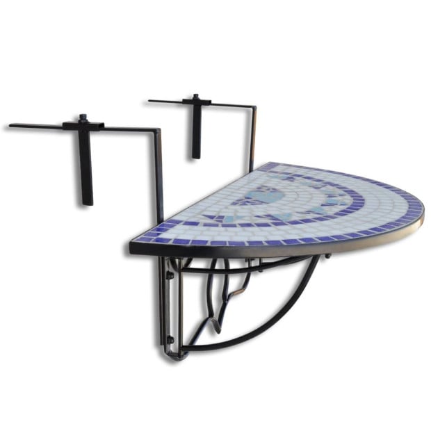 Hanging Balcony Table Blue And White Mosaic Image 3