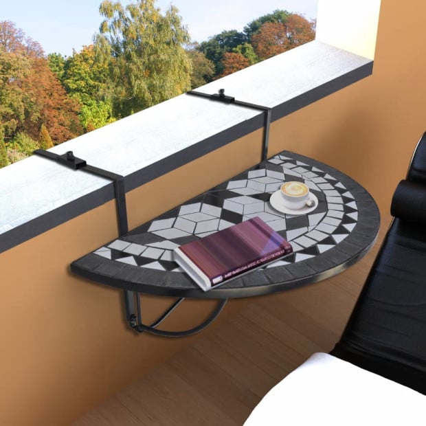 Hanging Balcony Table Black And White Mosaic Image 2