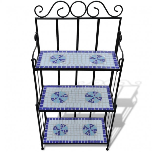 Plant Stand Plant Display Blue White Mosaic Pattern Image 2