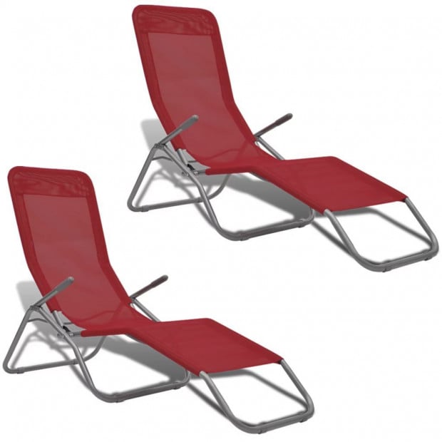 Sun Loungers 2 Pcs Steel Frame And Textilene Red