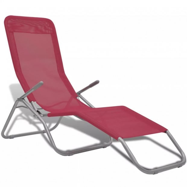 Sun Loungers 2 Pcs Steel Frame And Textilene Red Image 2