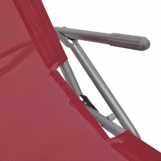 Sun Loungers 2 Pcs Steel Frame And Textilene Red Image 4