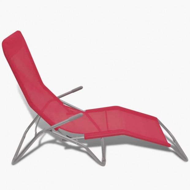 Sun Loungers 2 Pcs Steel Frame And Textilene Red Image 6