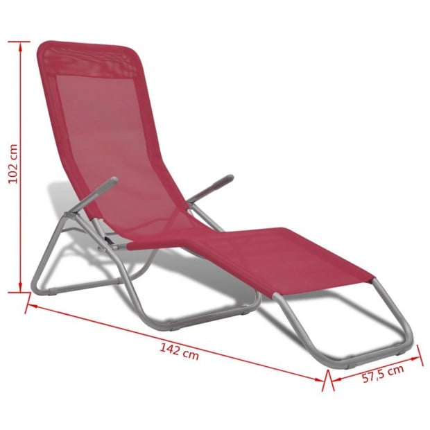Sun Loungers 2 Pcs Steel Frame And Textilene Red Image 10
