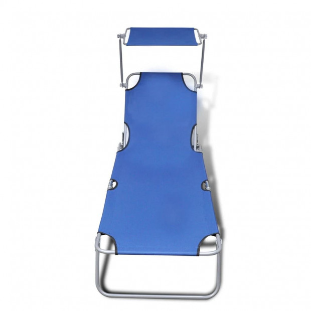 Folding Sun Lounger With Canopy Steel And Fabric Blue Image 3