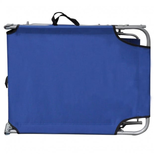 Folding Sun Lounger With Canopy Steel And Fabric Blue Image 5