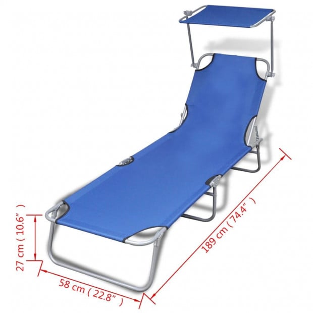 Folding Sun Lounger With Canopy Steel And Fabric Blue Image 6