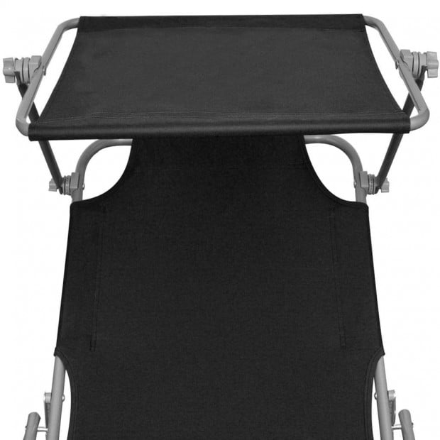 Folding Sun Lounger With Canopy Steel And Fabric Black Image 4