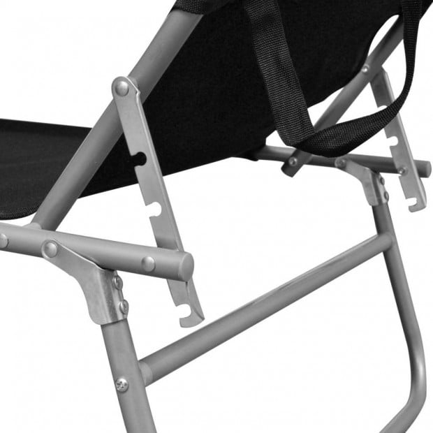 Folding Sun Lounger With Canopy Steel And Fabric Black Image 5
