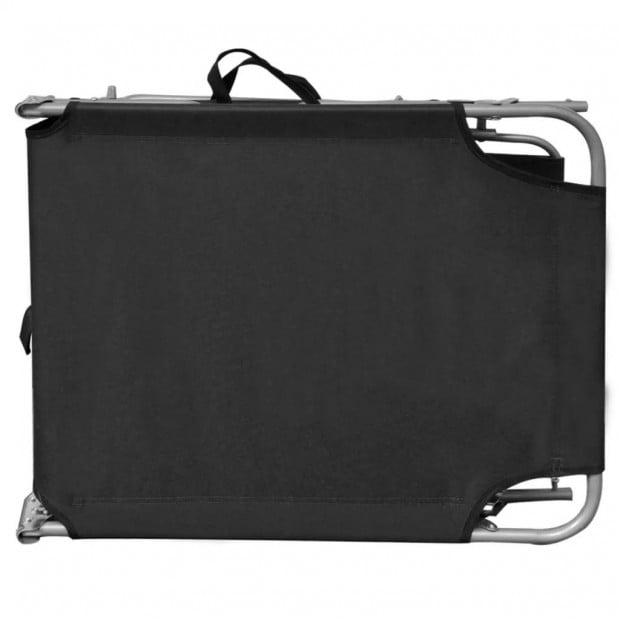 Folding Sun Lounger With Canopy Steel And Fabric Black Image 6