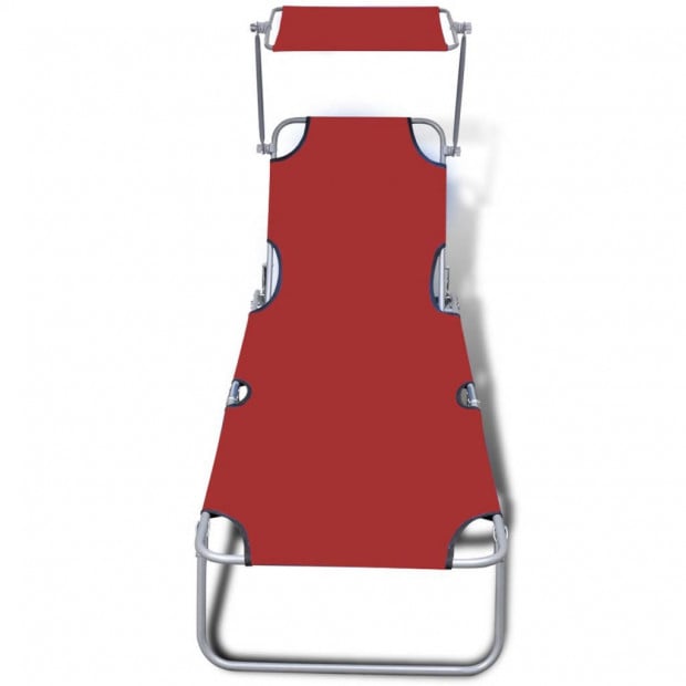 Folding Sun Lounger With Canopy Steel And Fabric Red Image 3