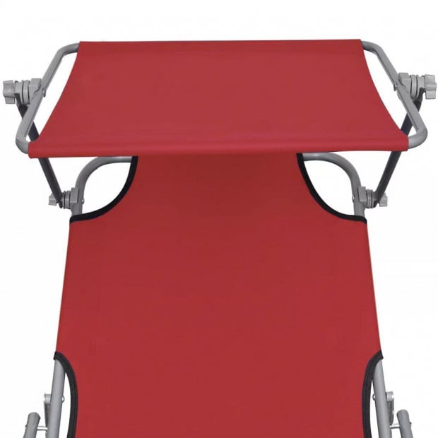 Folding Sun Lounger With Canopy Steel And Fabric Red Image 4