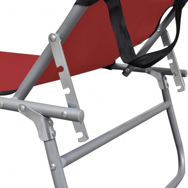 Folding Sun Lounger With Canopy Steel And Fabric Red Image 5