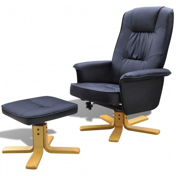 Armchair With Footrest Black Faux Leather