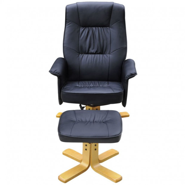 Armchair With Footrest Black Faux Leather Image 2