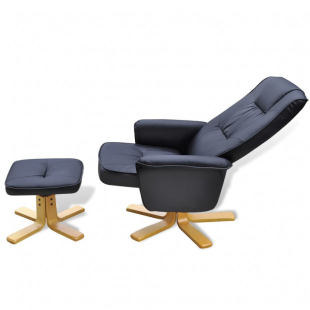 Armchair With Footrest Black Faux Leather Image 3