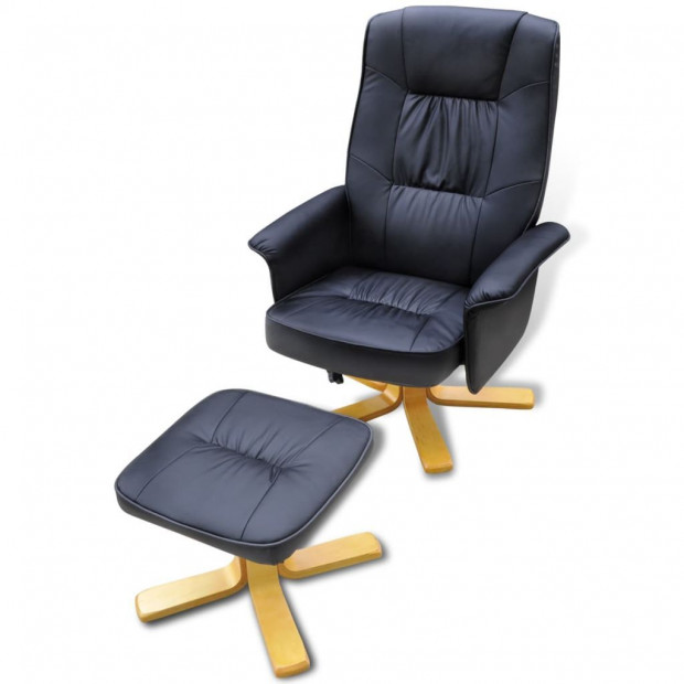 Armchair With Footrest Black Faux Leather Image 4