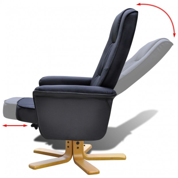 Armchair With Footrest Black Faux Leather Image 6