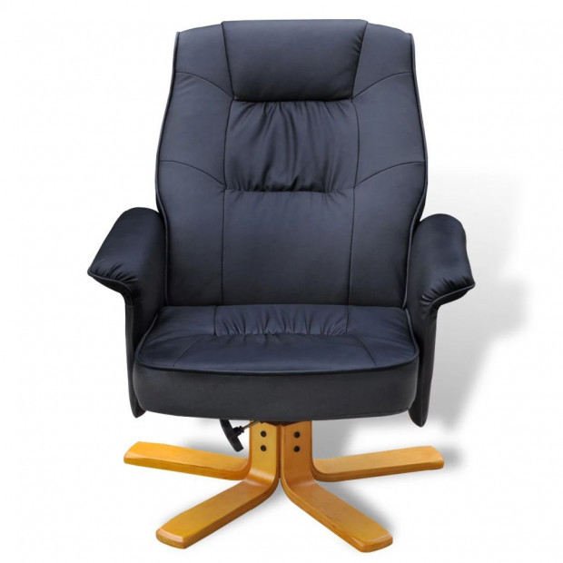 Armchair With Footrest Black Faux Leather Image 7