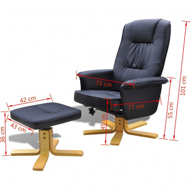 Armchair With Footrest Black Faux Leather Image 9