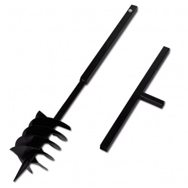 Ground Drill With Handle Auger Bit 180mm 3 Spirals Steel Black Image 3