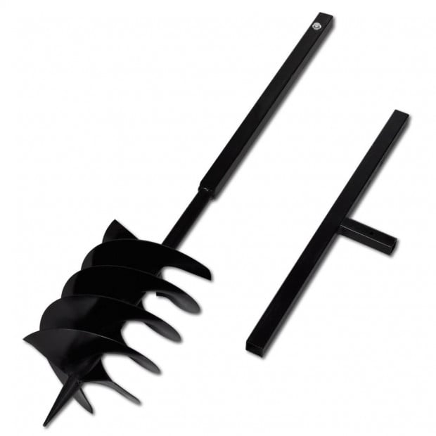 Ground Drill With Handle Auger Bit 200 Mm Three Spirals Steel Black Image 3