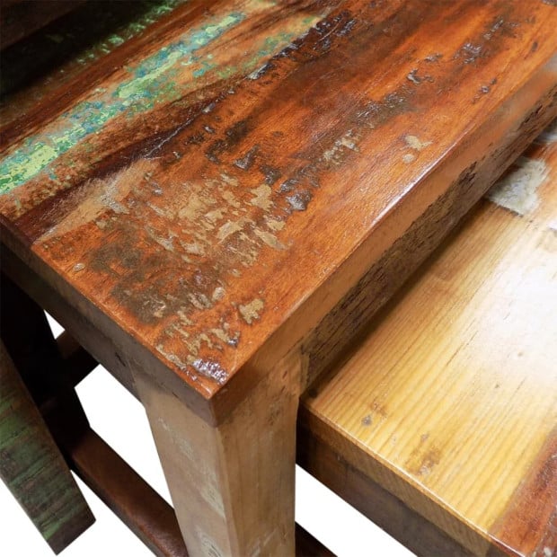 Nesting Table Set 3 Pieces Vintage Reclaimed Wood Image 4