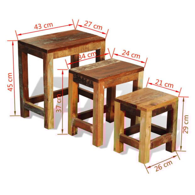 Nesting Table Set 3 Pieces Vintage Reclaimed Wood Image 5