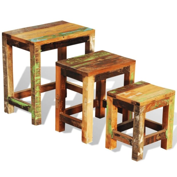 Nesting Table Set 3 Pieces Vintage Reclaimed Wood Image 6