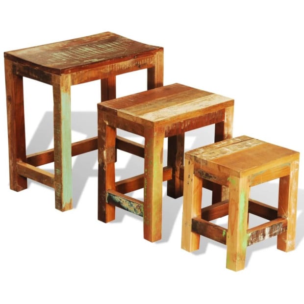 Nesting Table Set 3 Pieces Vintage Reclaimed Wood Image 7