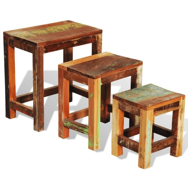 Nesting Table Set 3 Pieces Vintage Reclaimed Wood Image 8