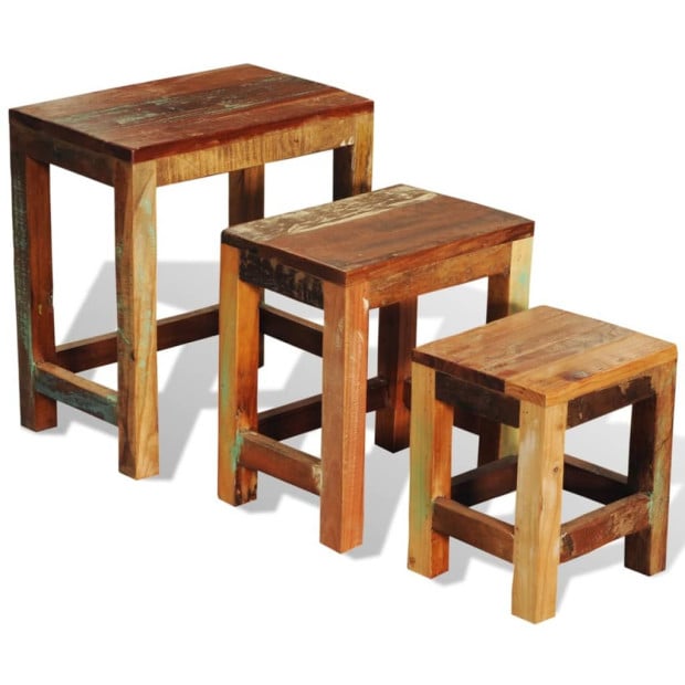Nesting Table Set 3 Pieces Vintage Reclaimed Wood Image 9