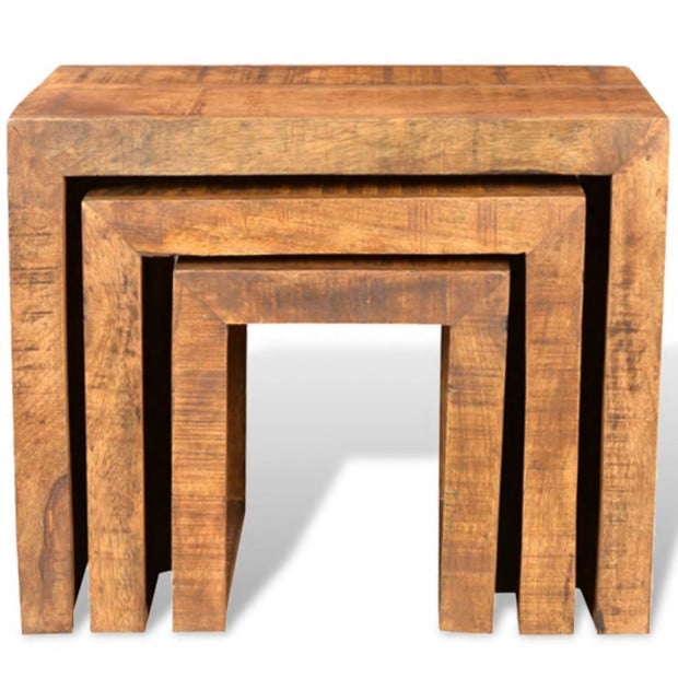 Nesting Table Set 3 Pieces Solid Mango Wood Image 3